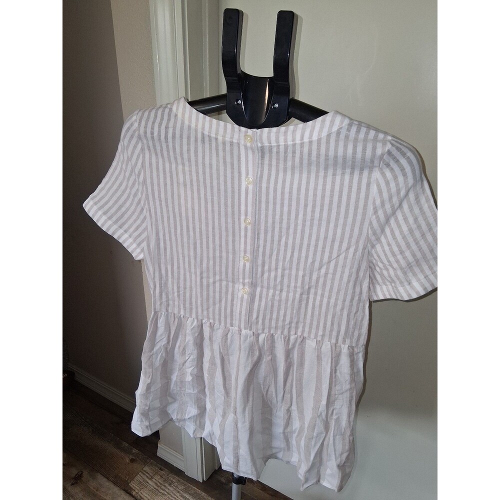 NEW! Women's 11.1 Tylho Anthropologie Striped Peplum Blouse w/ Button Back, S - Picture 8 of 12